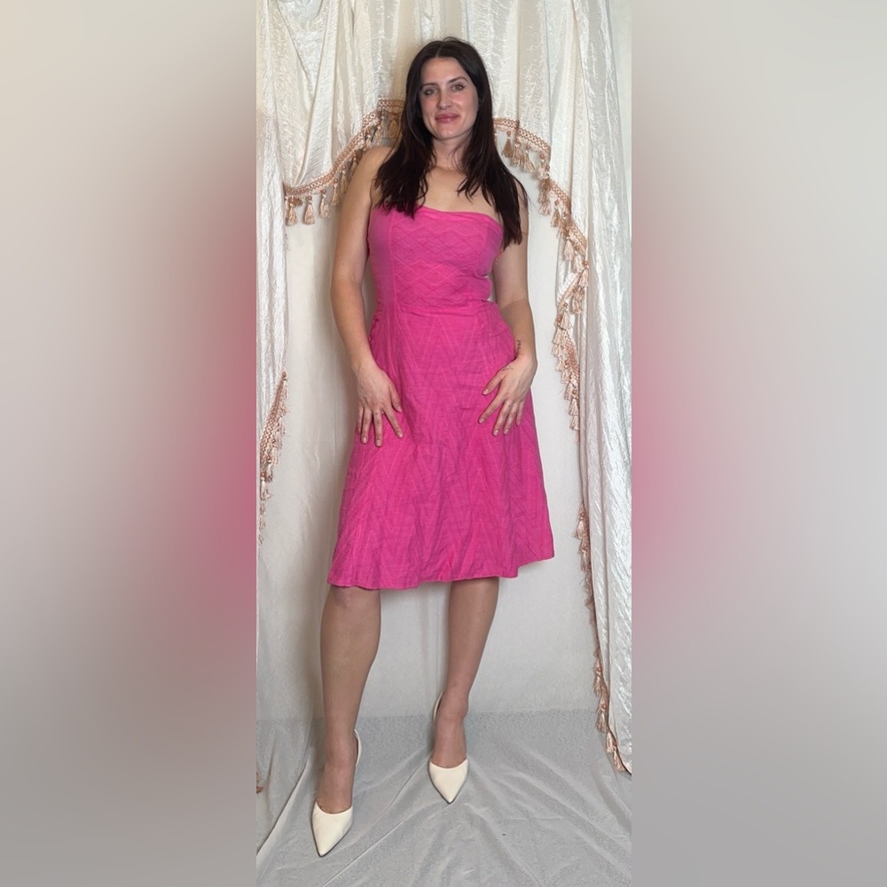 120% Lino Pink Strapless Dress Size 44